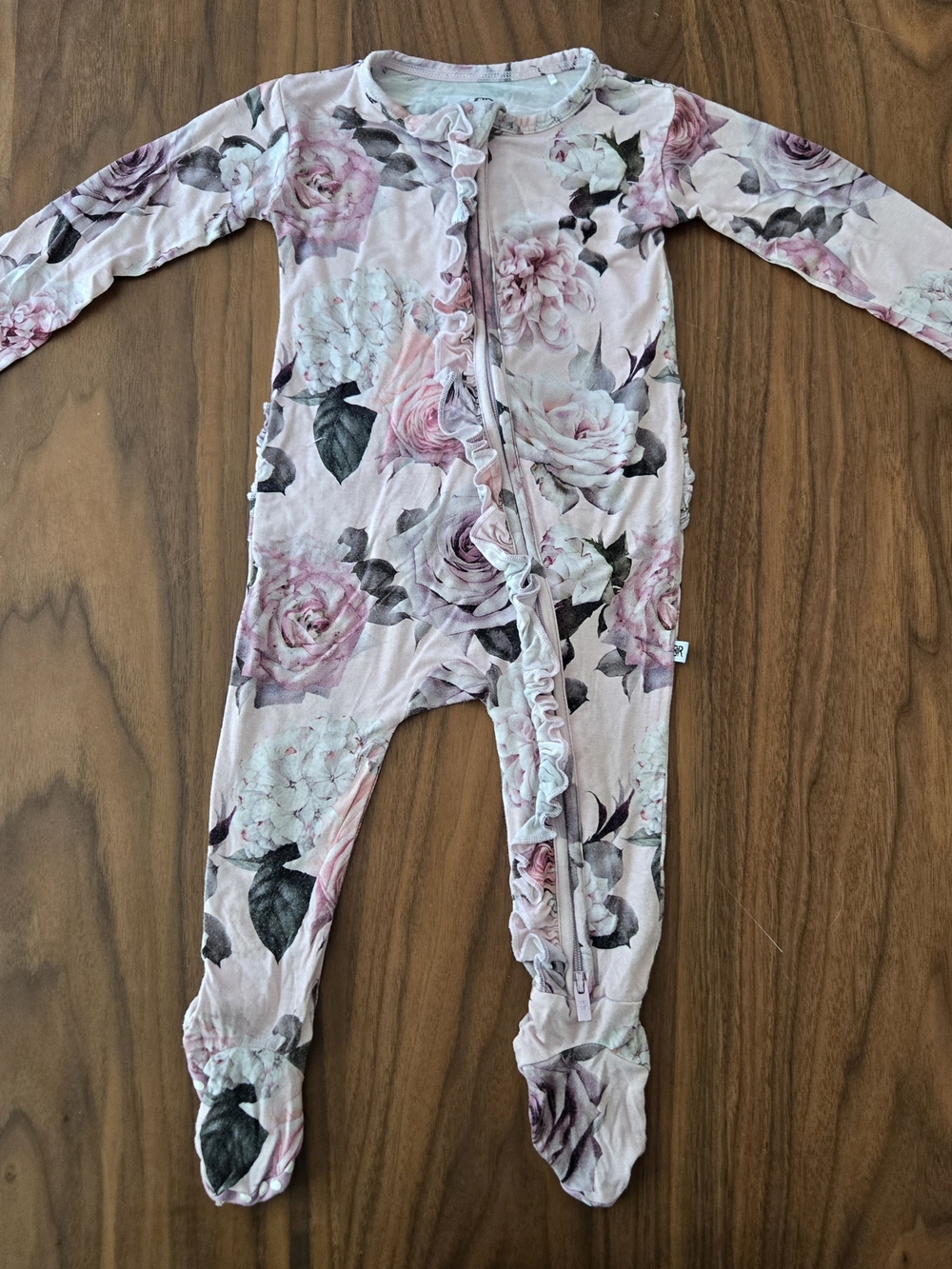 Bums & Roses Bamboo Floral Ruffle Sleeper Footie Zippy 12 M